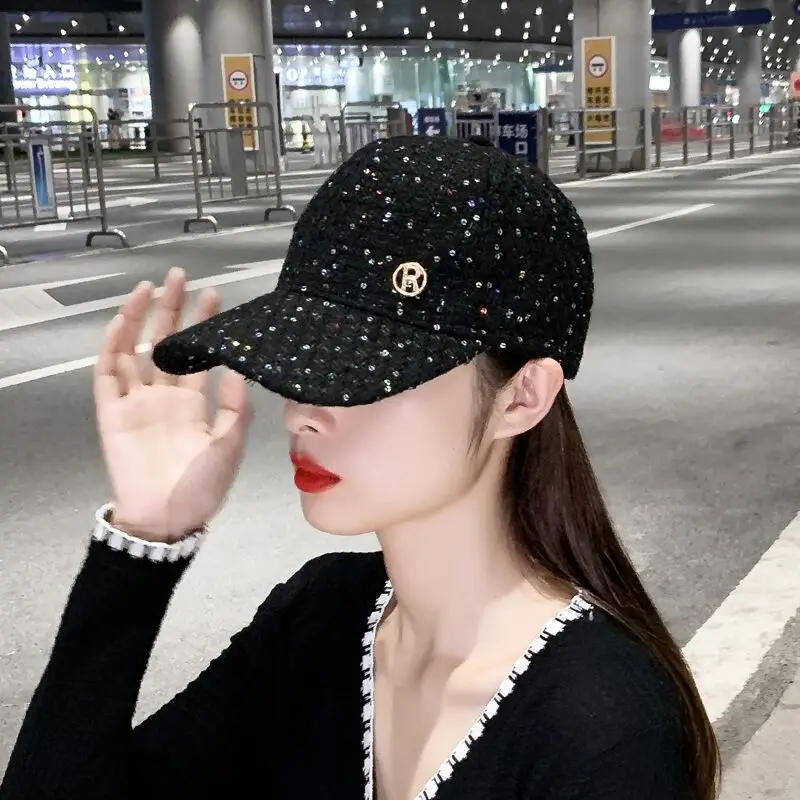 Spring Fashion Luxury Sequined R Letter Women's Sun Visor Baseball Cap High Quality Autumn Outdoor Casual Hip Hop Peaked Hat