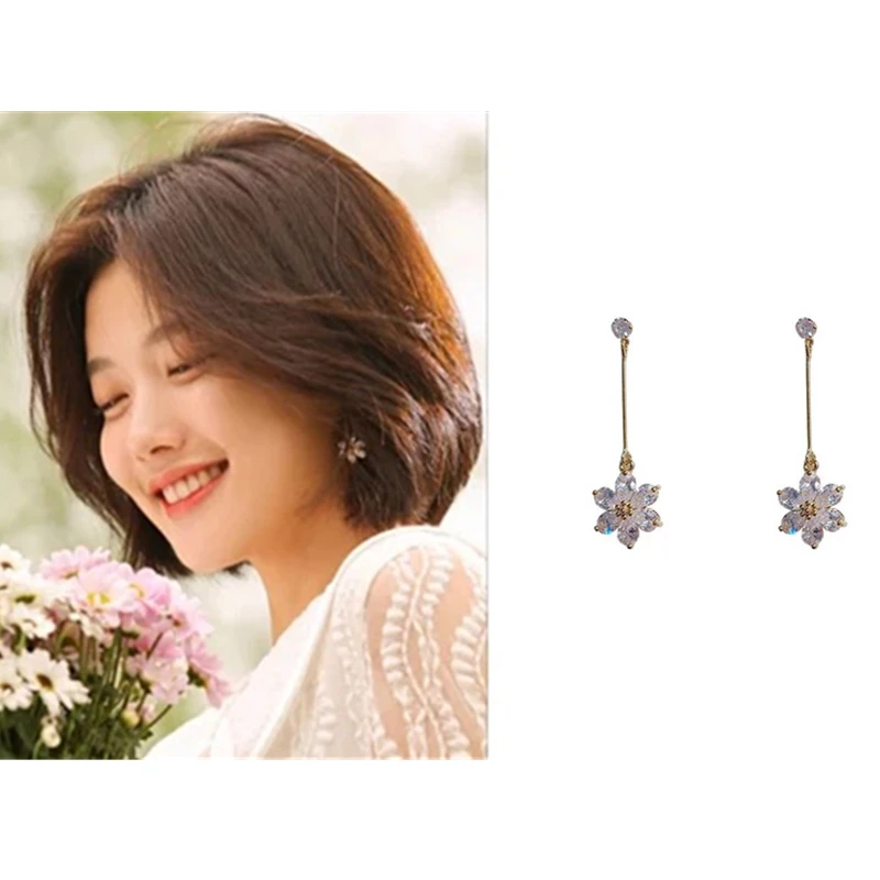 Purple Yu-jeong Kim IU same flower Stud ear Korean dramas TV For Women Earrings pendientes brincos ornament gold round