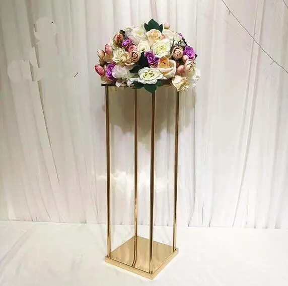 

Square Wedding Metal Gold Flower Vase Column Stand for Wedding Centerpiece Decoration