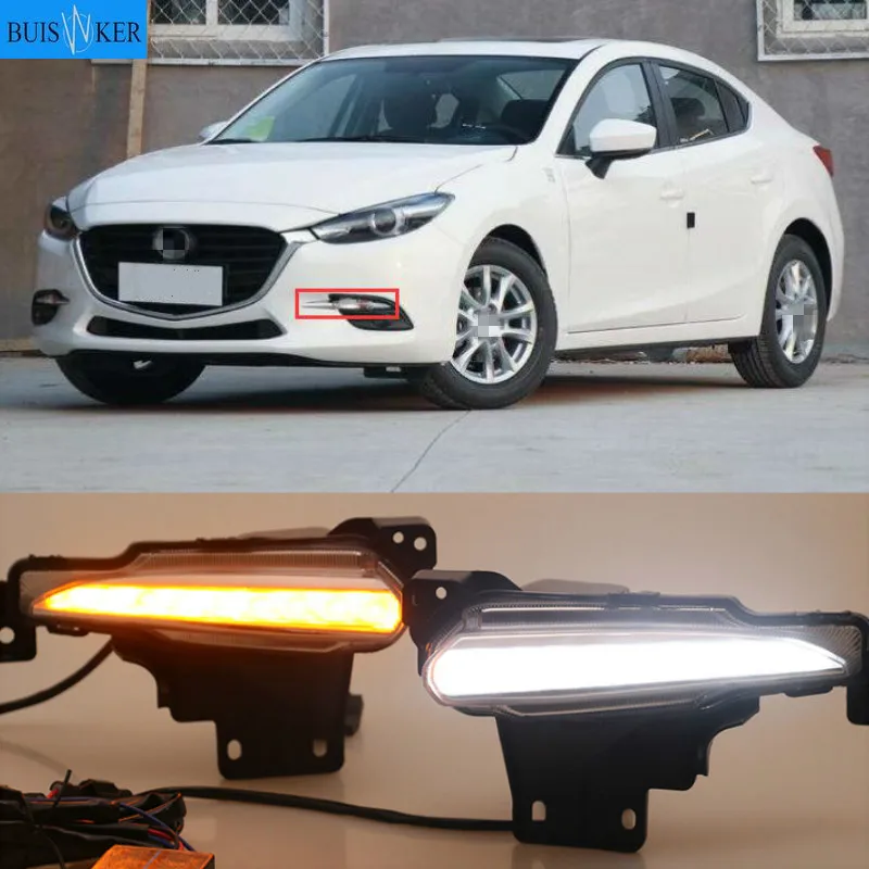 

Daytime Running Light For Mazda 3 Mazda3 Axela 2017 2018 LED DRL Fog lamp Daylight with yellow Signal style relay