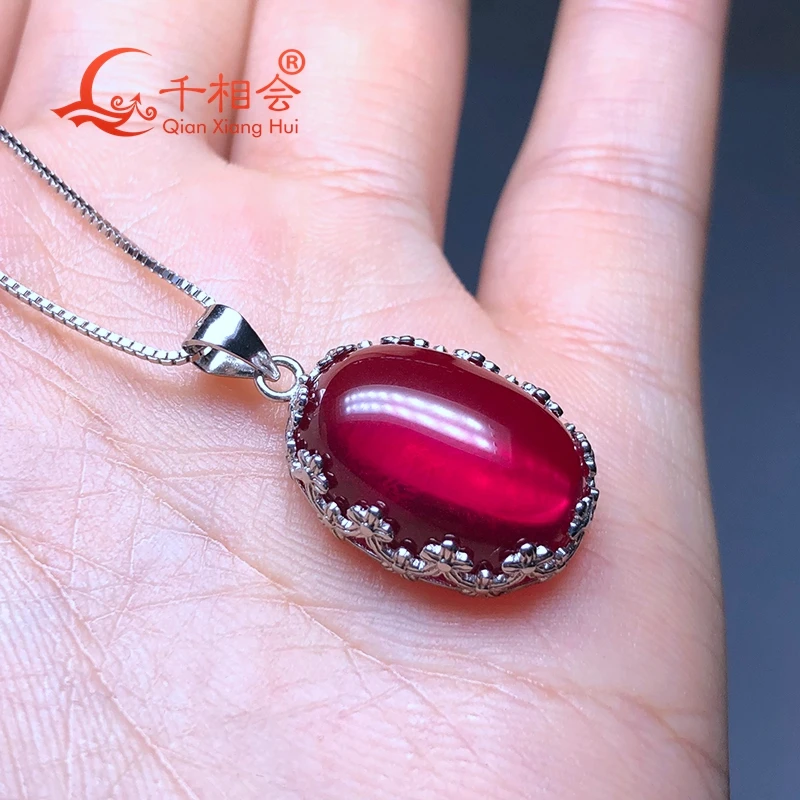 red ruby main stone 925 silver Fashion 23ct 14*19mm oval shape Artificial incushions ruby Jewelry for Pendant Necklace