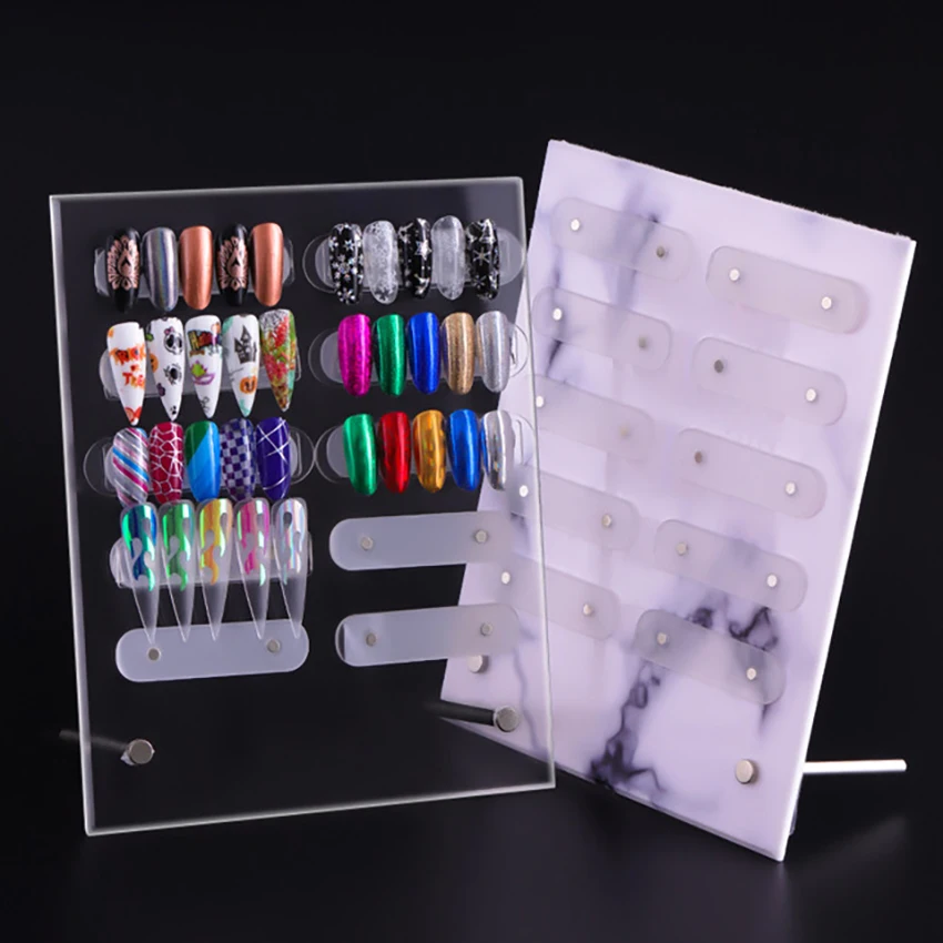 1Pc tabellone per Nail Art in marmo/trasparente campione di unghie finte che mostra il supporto della carta dello scaffale, espositore per punte per Nail Art per Manicure