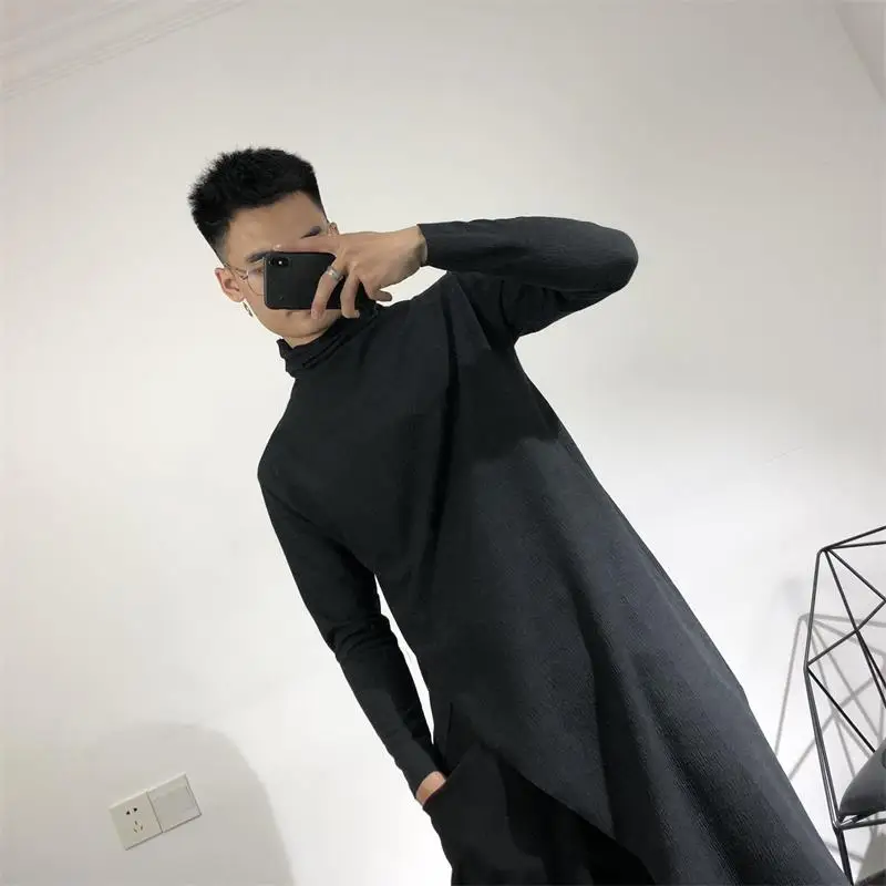 

Men's Long Sleeve T Shirt Spring And Autumn New Personality Slit In The Long Fashion Popular Casual Large Size Jacket