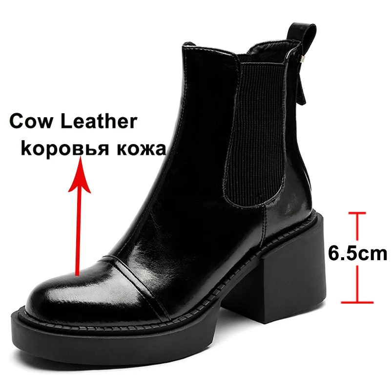 Meotina Women Shoes Genuine Leather Ankle Boots Platform Thick High Heel Boots Round Toe Ladies Footwear 2021 Autumn Winter 40