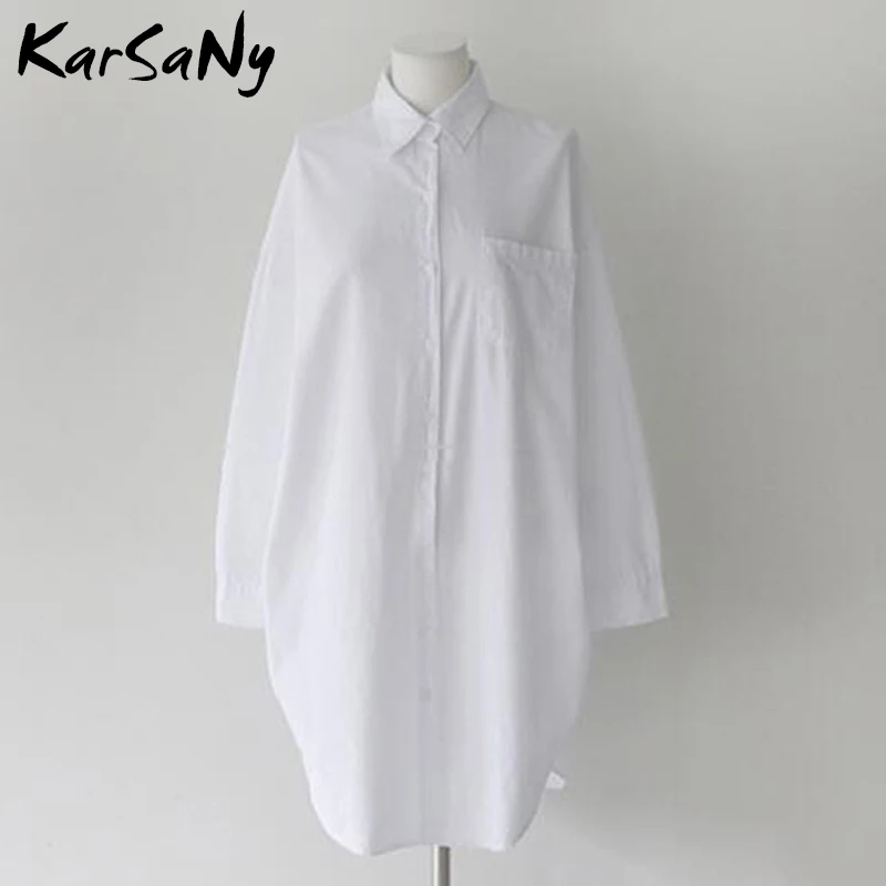 KarSaNy White Shirt Dress Women Boyfriend Feminine Blouse Long Sleeve Cotton Women's Tunic White Shirts For Women Loose Tops