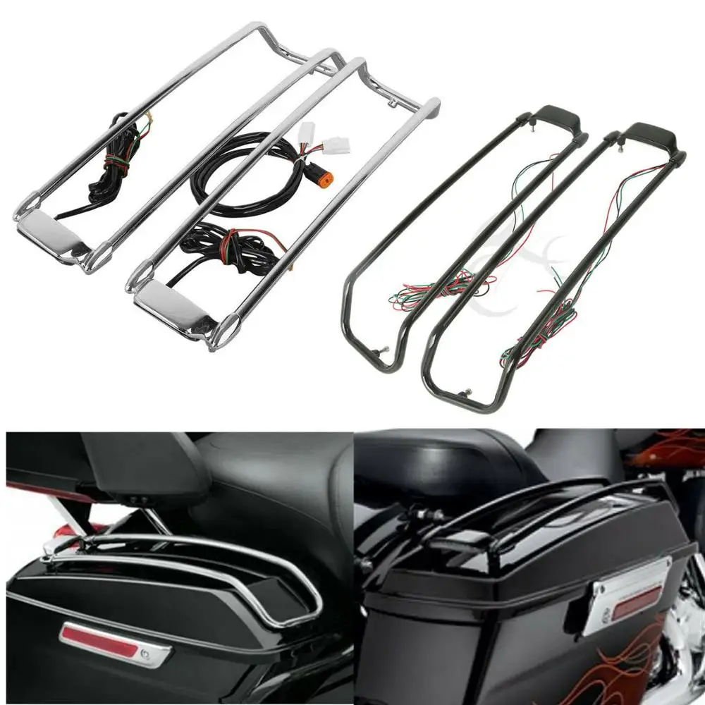 Motorcycle Saddlebags Lid Rack Top Rail Guard W/ Light For Harley Touring Road King Electra Street Glide FLHT FLHX 1994-2013