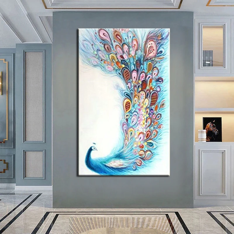 

100% Handpainted Oil Painting Colorful Peacock Abstract Wall Art Home Decor Modern Painting On Canvas Large Size No Framed