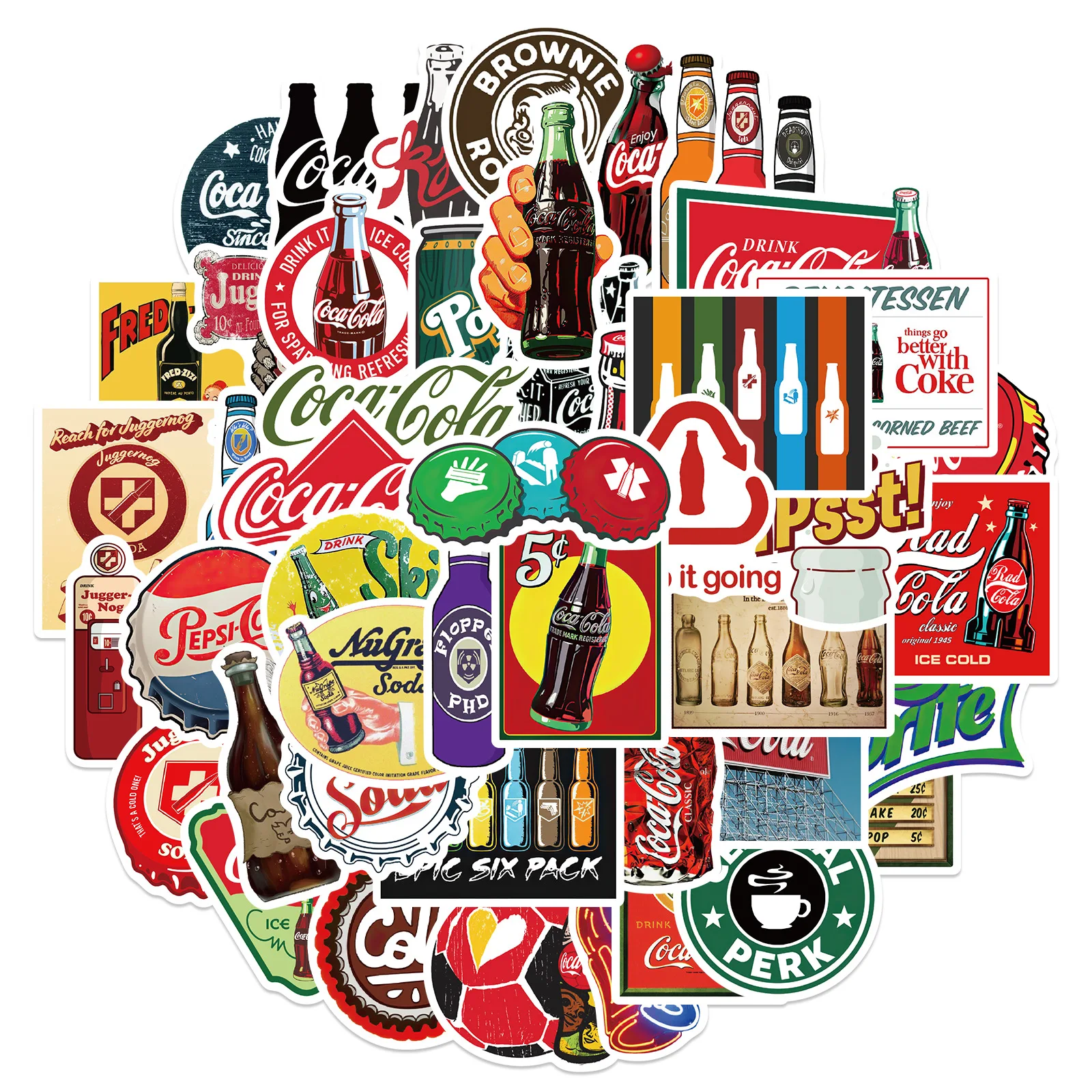 10/30/50pcs Color Vintage Coke Bottle Stickers Personalized Decoration Luggage Compartment Notebook Waterproof Decals Stickers