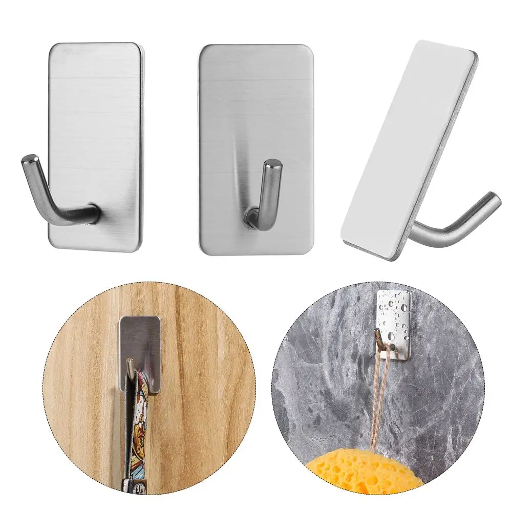 Stainless Steel Wall Hook Self Adhesive Sticky Kitchen Home Bathroom Key Bag Hanger Storage Hanging Holder Waterproof Towel Rack