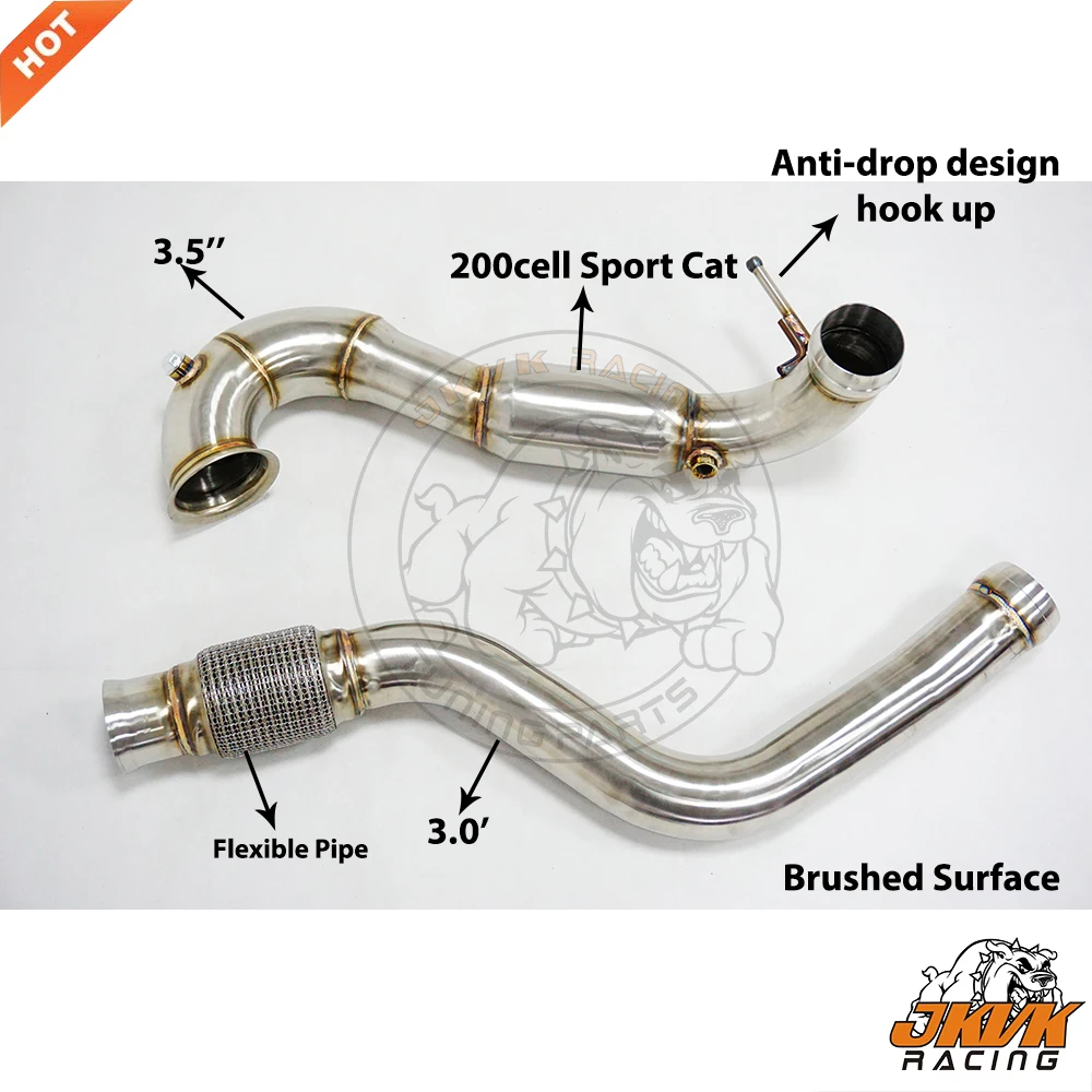 JKVK RACING 3.0'' Brushed Exhaust 200cell Catalytic Downpipe for A45 14-16 CLA45 14-15 GLA45 A M G 2.0L