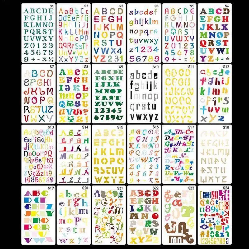 24pcs/set Alphabet Letters Drawing Template Stencil Painting Embossing Scrapbook PXPA
