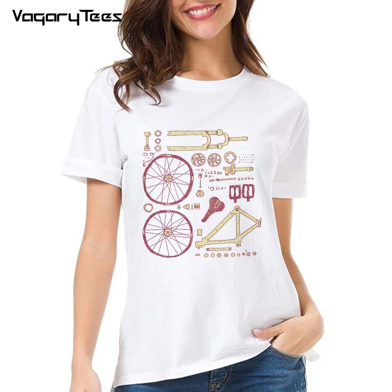 Bike lover design Bicycle Parts structure Print t-shirt Cool women t shirt Disassembled Bicycle Streetwear Casual Hip Hop tshirt