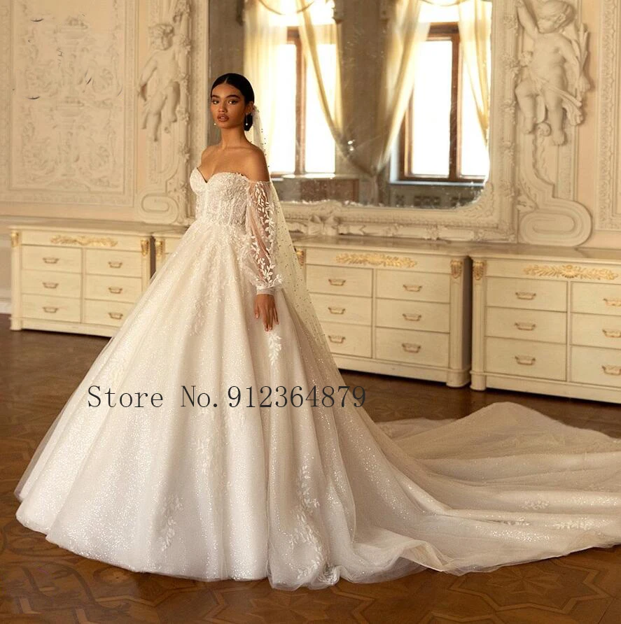 Robe de mariee Beach Wedding Dresses 2022 Puff Sleeves Flower Appliques Sweetheart A Line Tulle Bridal Gowns