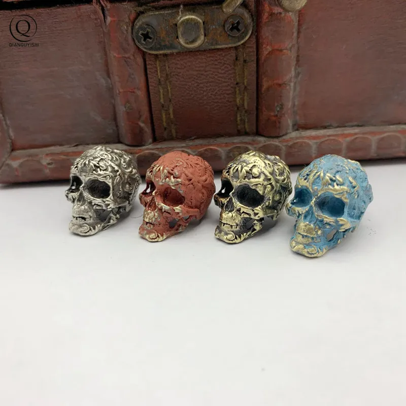 Pure Copper DIY Skeleton Head Beads Knife Pendant Jewelry Accessories EDC Outdoor Tool Paracord Skull Keyring Hanging Decoration