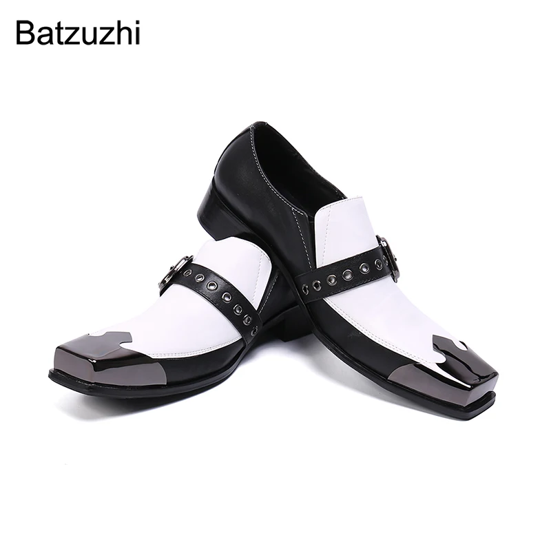 

Batzuzhi Square Toe Men's Shoes Black and White Leather Party and Wedding Shoes Men! Formal Business Leather Dress Shoes Men