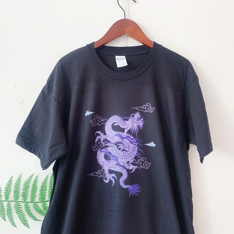 Chinese Style Harajuku vintage Purple dragon women T-shirt short sleeve Tees Tumblr clothes vegan Cotton gothic punk shirt