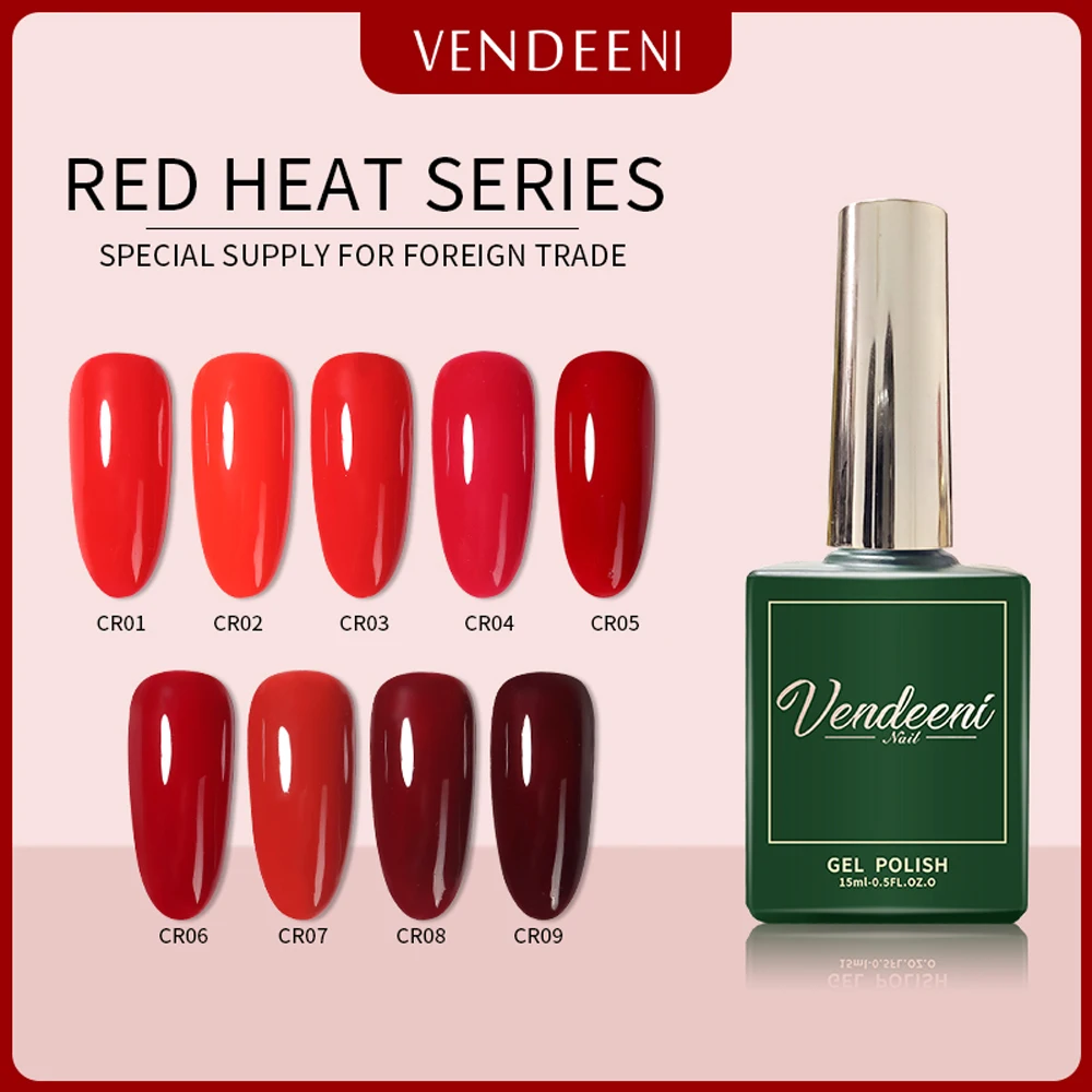 

Vendeeni 15ml Red Series Pure Nail Gel Polish Semi Permanent Soak Off LED UV Gel Varnish Manicure Nail Art Gel Lacquer For Salon