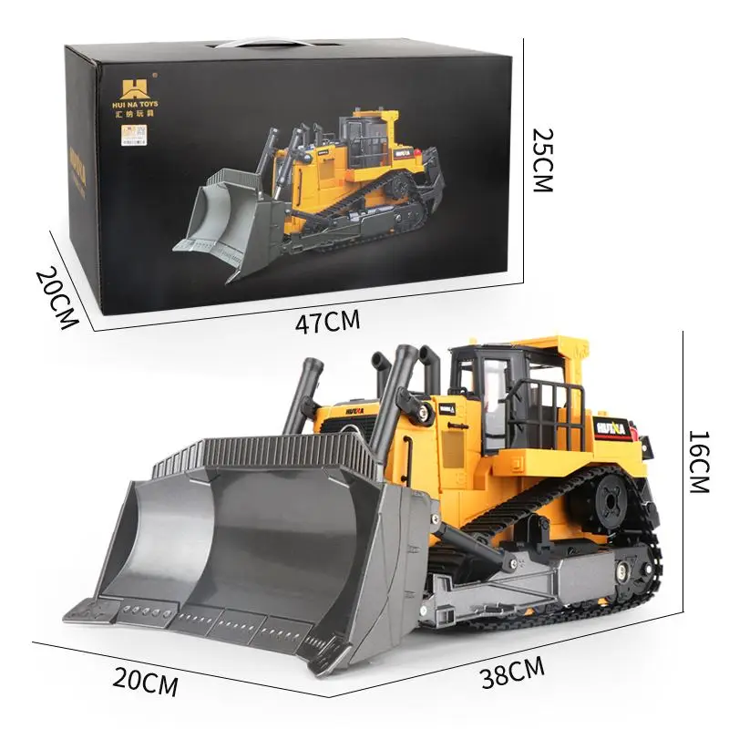 HUINA 1554 1:16 RC Bulldozer Remote Control Truck 8CH Machine on Control Car Toys for Boys Hobby Engineering Caterpillar Gifts