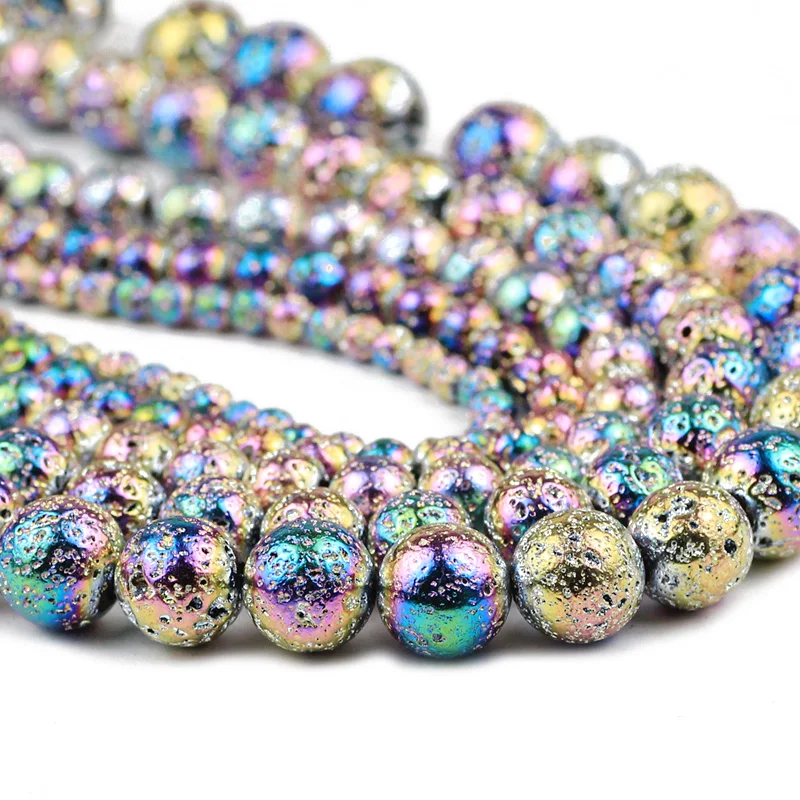 JHNBY Bright Colorful Lava volcanics ore Natural Stone 4/6/8/10/12MM Round Spacers Loose beads for Jewelry making DIY bracelets