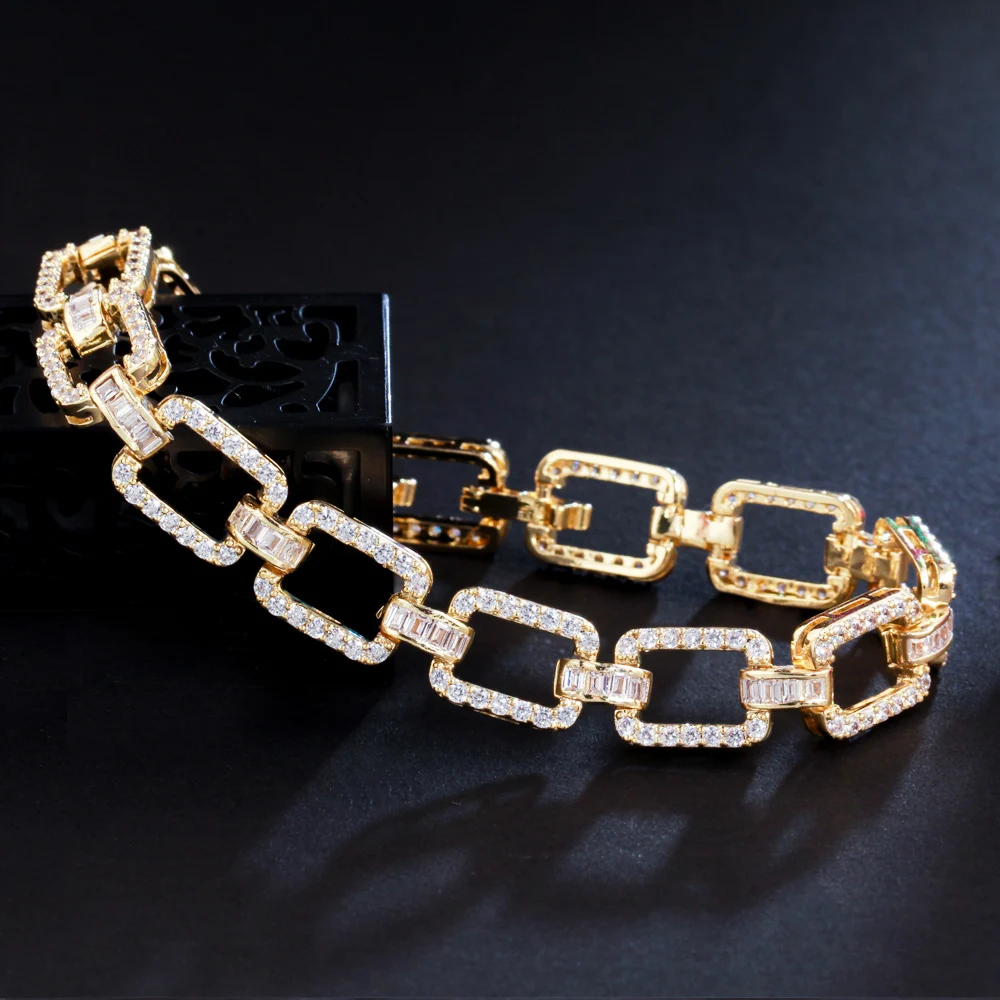 CWWZircons Bling Micro Pave CZ Stein Gelbgoldfarbenes Kubanisches Gliederkettenarmband für Damen Neuer Trendschmuck Großhandel S0184 – Detail 7