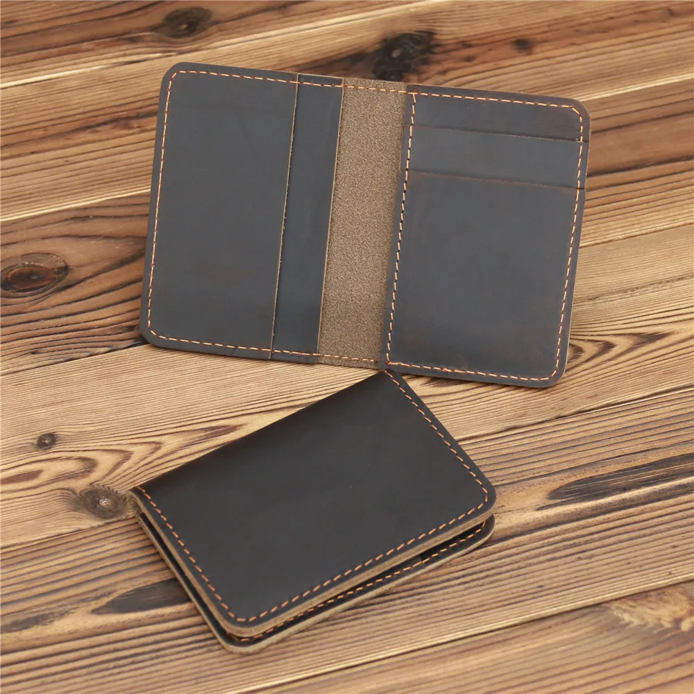 Crazy Horse Genuine Leather Men Card Holder Wallet ID Credit Business Card Case Holder Vintage Male Small Mini Slim Wallets