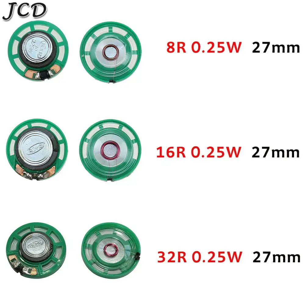 JCD 1Piece New Green Ultra-thin Mini speaker 32 16 8 ohms 0.25 watt 0.25W 32R 16R 8R  speaker Diameter 27MM 2.7CM