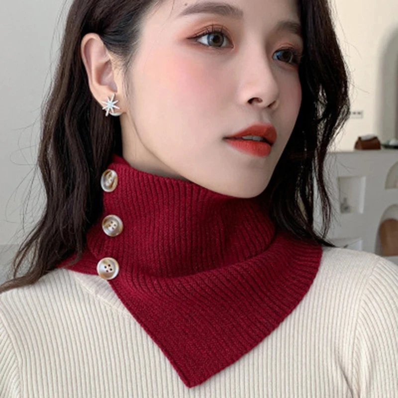 

Корейский вязаный теплый пуловер, накладной шарф, женский зимний Толстый эластичный шерстяной шарф на пуговицах для езды на велосипеде, ветрозащитные шарфы O24