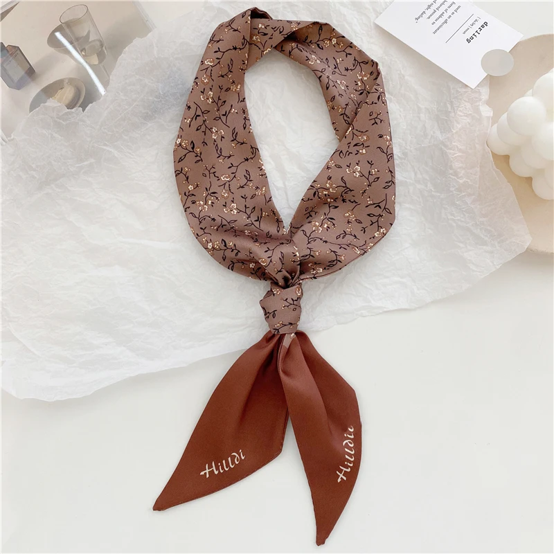 Luna&Dolphin Women Narrow Long Scarf 95x6cm Gentle Floral Elegant Chiffon Silk Tie Flower Printed Bag Ribbon Headbands Choker