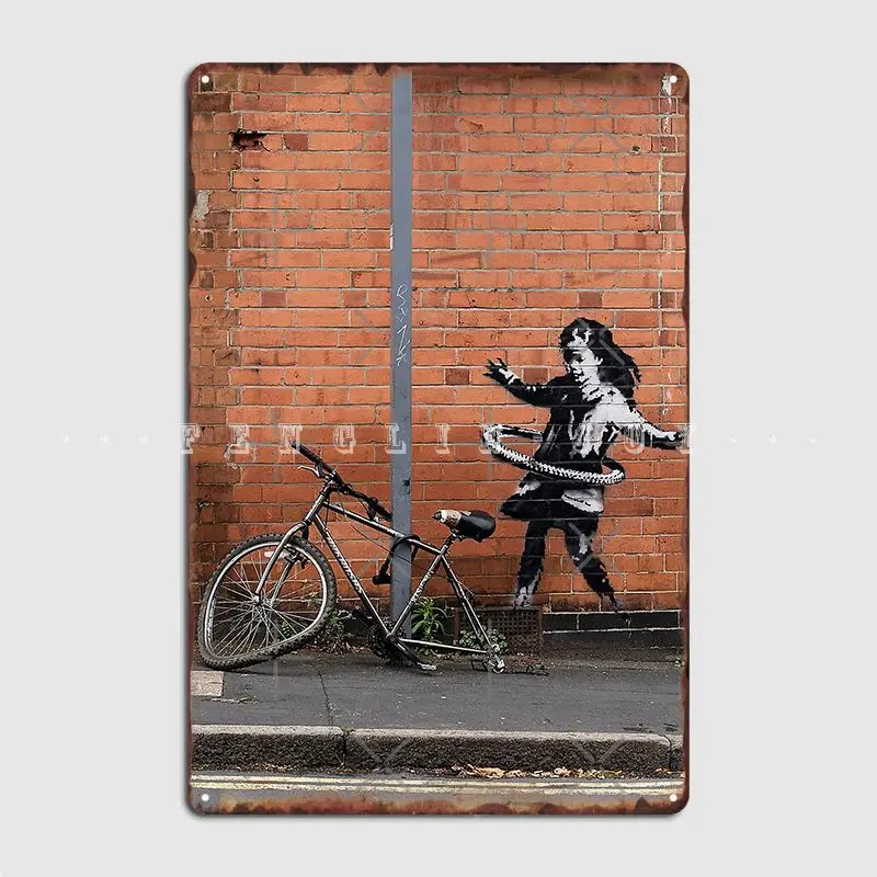 Banksy Hula Hooping Girl Nottingham Bike Tyre Metal Sign Classic Cinema Kitchen Mural Plaques Tin Sign Posters