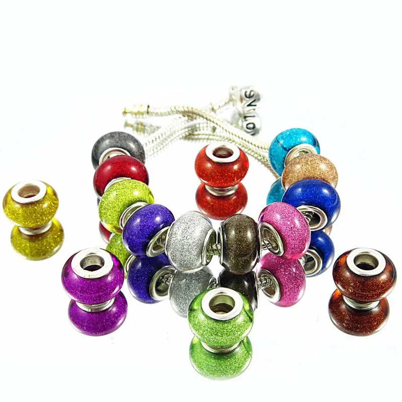 10 Pcs / Lot Mixed Powder Big Hole with Core Plastic Resin Beads Fit Pandora Bracelet Bangle Necklace for DIY Jewelry Making