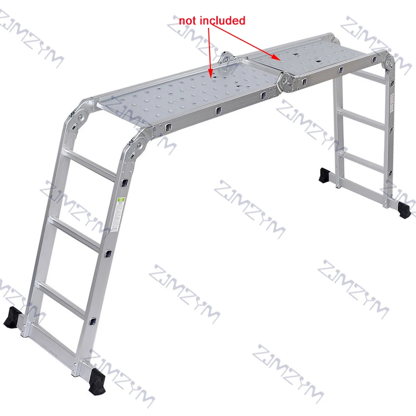 4*3 Practical Aluminum Alloy Folding Ladder 12-Step Joints Retractable Construction ladder Adjustable Telescopic Ladder Silver