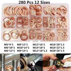 200Pcs/280Pcs Car Drain Bolt Crush Washer Copper Oil Plug Gasket Seal Ring Car Accessories Interior Auto Fastener Clips