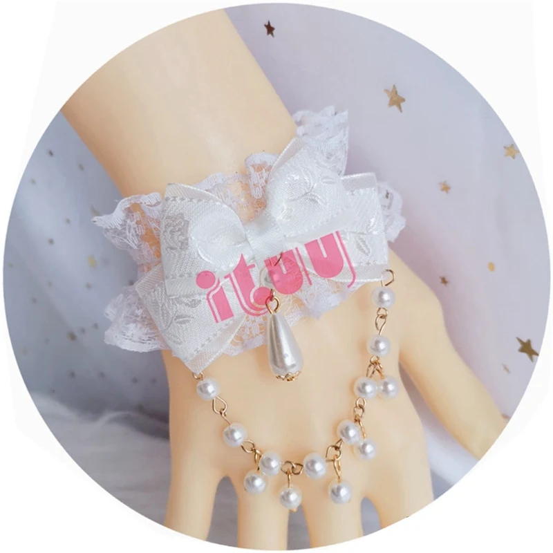 Kawaii Lolita KC Hand Hülse Armband Hand Handfesseln Bowknot Spitze Trim Maid Cosplay Zubehör Mädchen Braut Ornamente