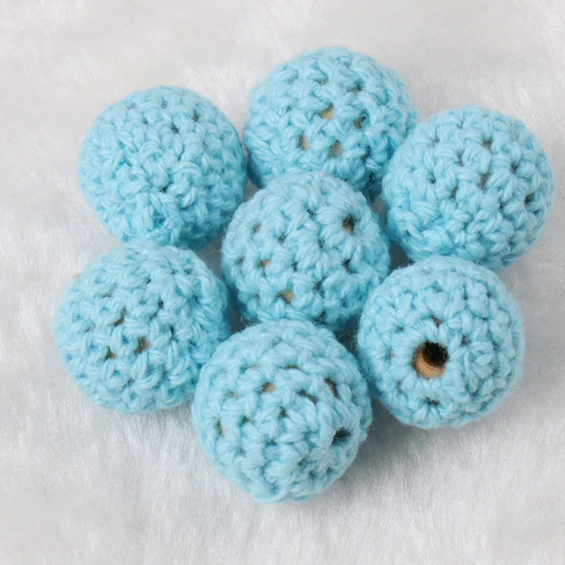 16mm 5pcs Elegant Crochet Wooden Beads Woolen Yarn Knitted By Cotton Thread Fit Decoration Jewellery Making DIY Accessories