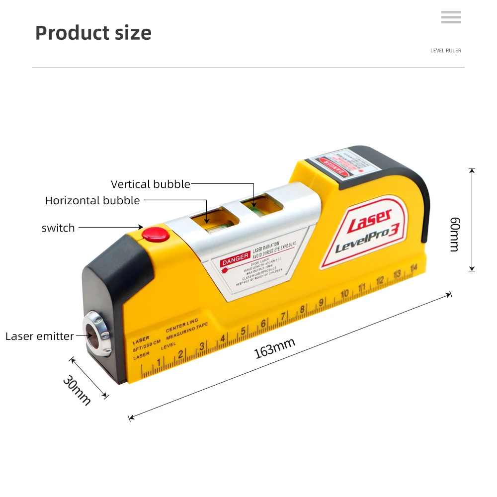 Laser Level And Distance Meter Vertical & Horizontal Lasers Tape Aligner Bubbles Ruler,For Garden Building Woodworking Tools