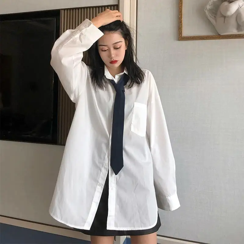 Blouse Women White Tie Uniform Loose Shirt Spring Shirt Blusas Ropa De Mujer