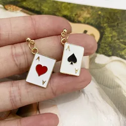 Creative Poker Ace Stud Earrings Hearts Spades Cards Asymmetry Mini Men Earrings Gifts For Women Girls Jewelry Unique Design