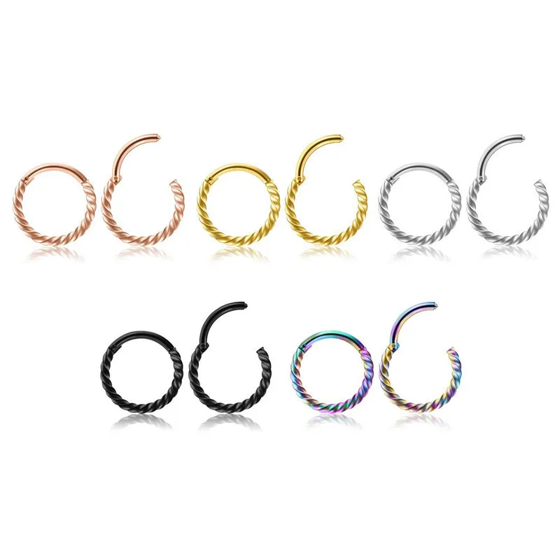 1 Piece 16g Surgical Steel Hinged Segment Clicker Ring Nose Septum Piercing Helix Cartilage Daith Twist Hoop Piercing Earring