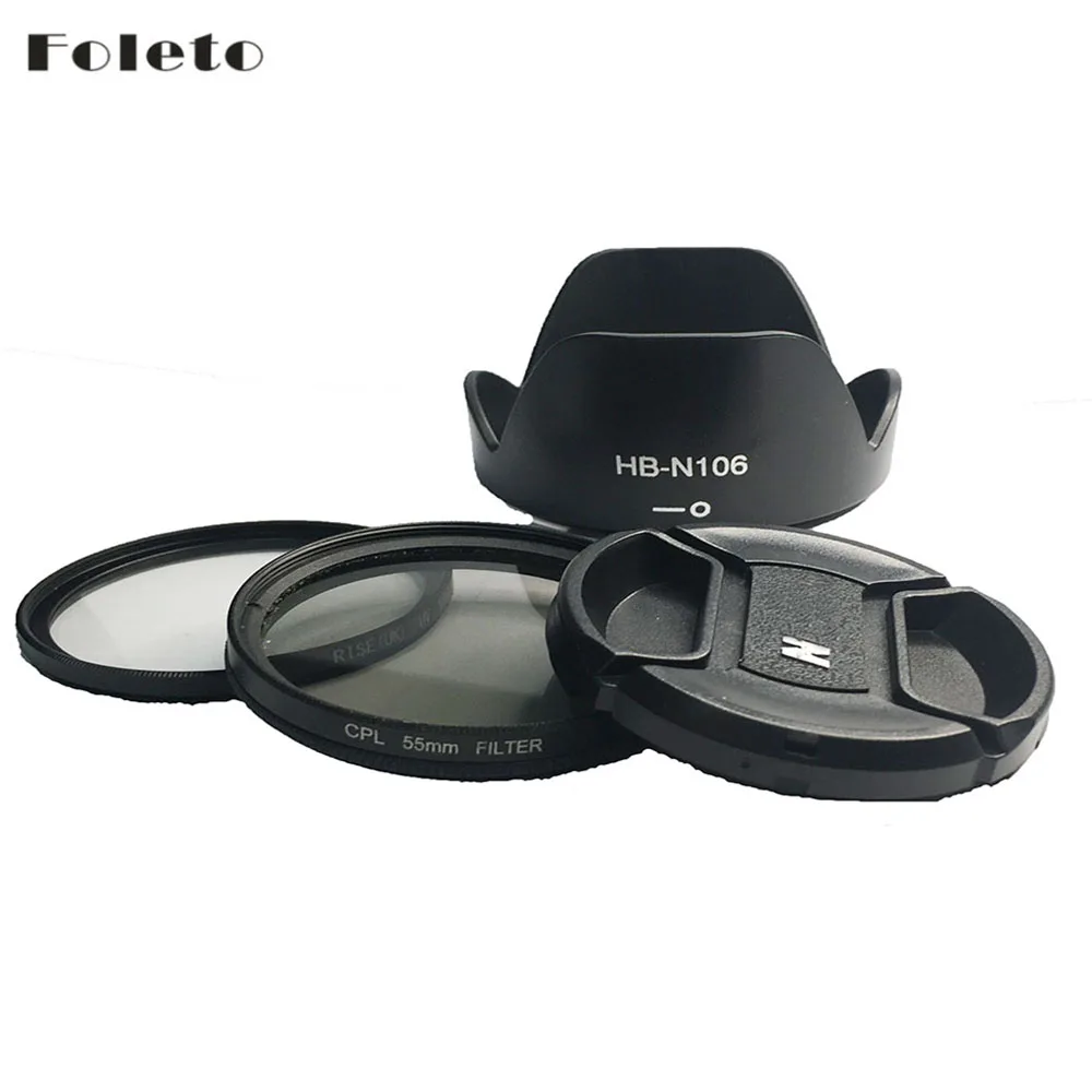 Foleto HB-N106 55mm UV CPL Lens Cap Lens Hood Filter Kit Petal Flower for nikon D3400 D3300 AF-P DX 18-55mm f/3.5-5.6G VR Lens