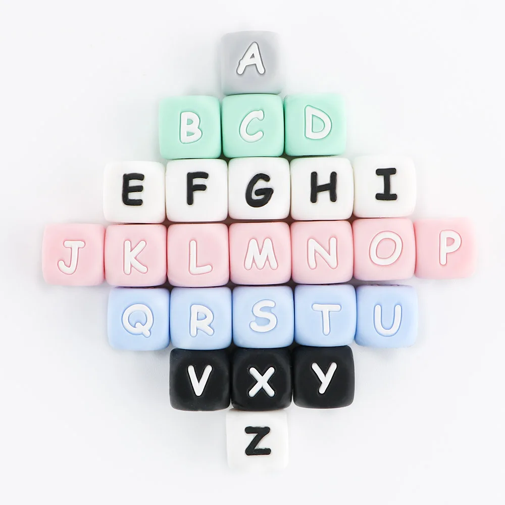 12MM 100Pcs English Letter Silicone Bead Alphabet DIY Personalized Name Necklace Pacifier Chain Accessories Chewing Bead Kovict