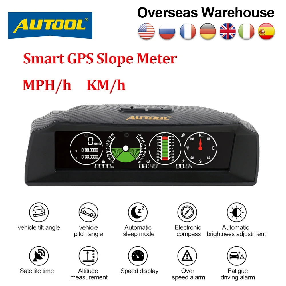 AUTOOL X90 On-board Computer HUD Display Car GPS Speedometer Slope Meter Inclinometer Compass Battery Voltage Car Electronics