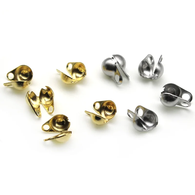 100pcs Stainless Steel Ball Bead Chain Connector Clasp Gold Crimp End Beads Caps For Bracelet Necklace Chains DIY Jewelry Making