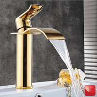 Tuqiu Basin Faucet Gold  Waterfall Faucet Brass Bathroom Faucet Bathroom Basin Faucet Mixer Tap Hot and Cold Sink faucet