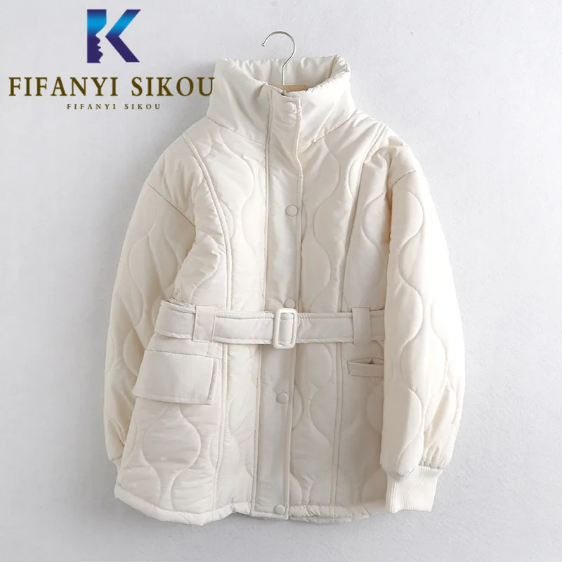 

Fashion Down Jackets Women Single Breasted Loose Casual Winter Jacket Thick Warm Parka Female High Quality Cotton Coat With Belt