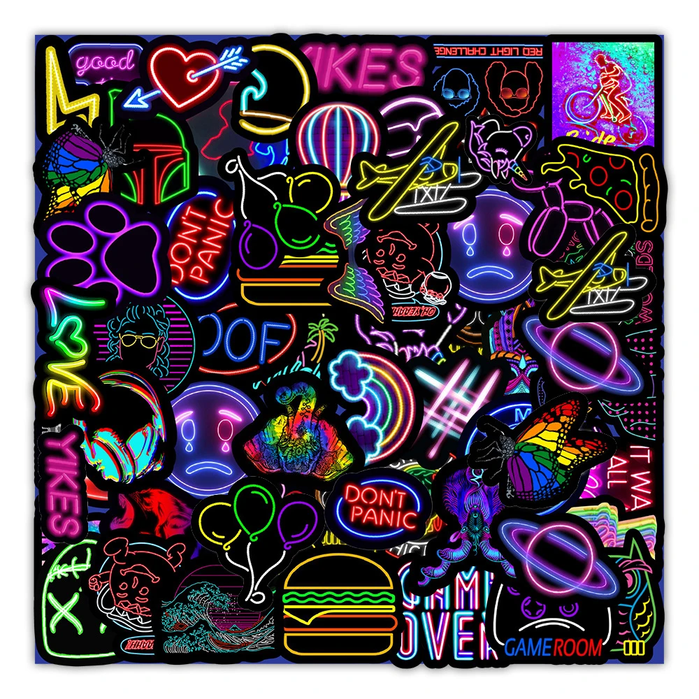 10/30/50PCS Cartoon Neon Light Graffiti Stickers Car Guitar Motorcycle Luggage Suitcase DIY Classic Toy Decal Sticker for Kid