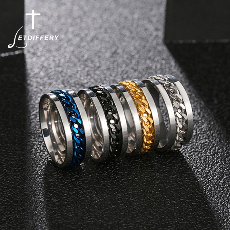 Letdiffery 4 Color Cool Stainless Steel Rotatable Men Ring High Quality Spinner Chain Punk Women Jewelry for Party Gift