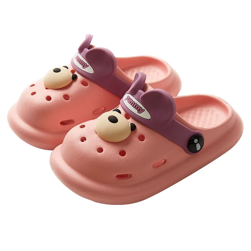 Boys Girls Bedroom Slipper Summer New House Children Bath Slippers Cartoon Bear Hollow Breathable Holes Kids Heel Slides Indoor