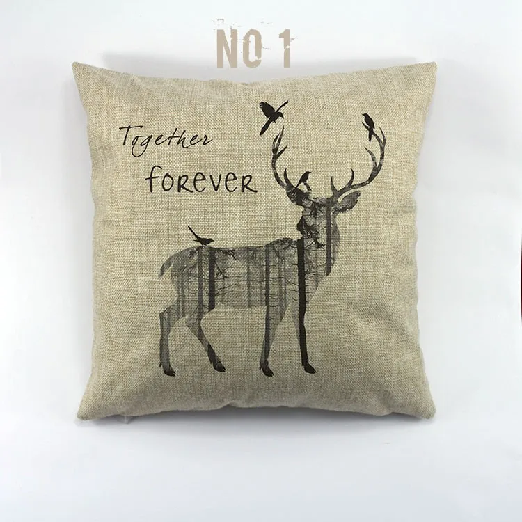 Deer In The Forest  Cushion Cover European Style Design Linen Decorative Pillow Case For New Year Christmas Gift For Car Seat