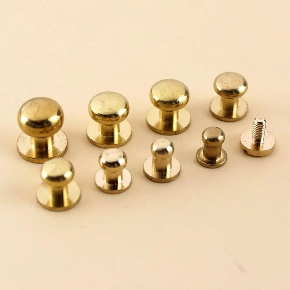 10pcs Solid Brass Sam Brown Browne ButtonScrew Back Round Head Ball Post Studs Nail Rivets DIY Leather Craft Accessory