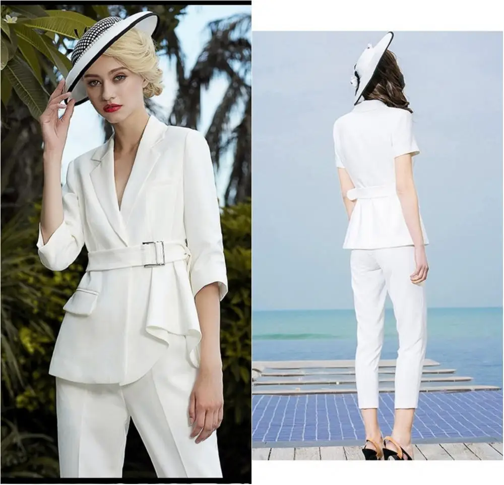 

White Mother of the Bride Dresses 2 Pieces Long Sleeve Formal Outfit For Weddings Tuxedos Suits (Jacket+Pants)